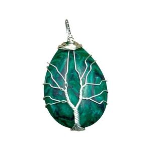 Source Unknown Green Teardrop Tree of Life Pendant